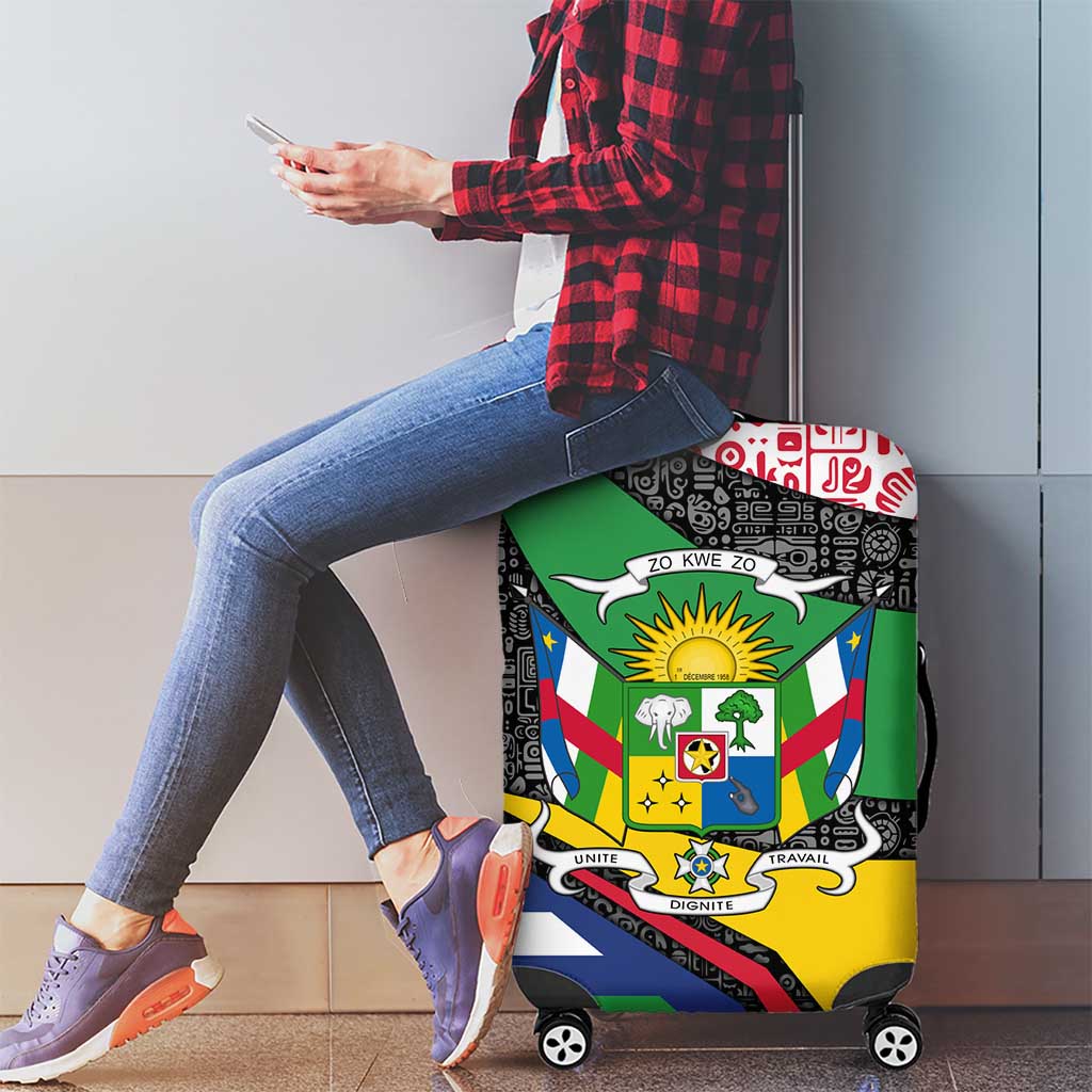 Central African Republic Luggage Cover with Multicolor Tribal Design and National Emblem - Wonder Print Shop