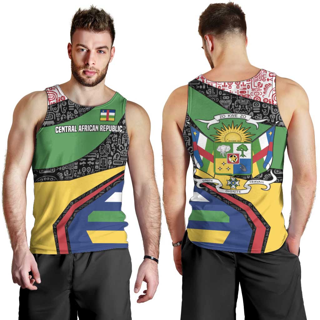 Central African Republic Men Tank Top with Multicolor Tribal Design and National Emblem - Wonder Print Shop