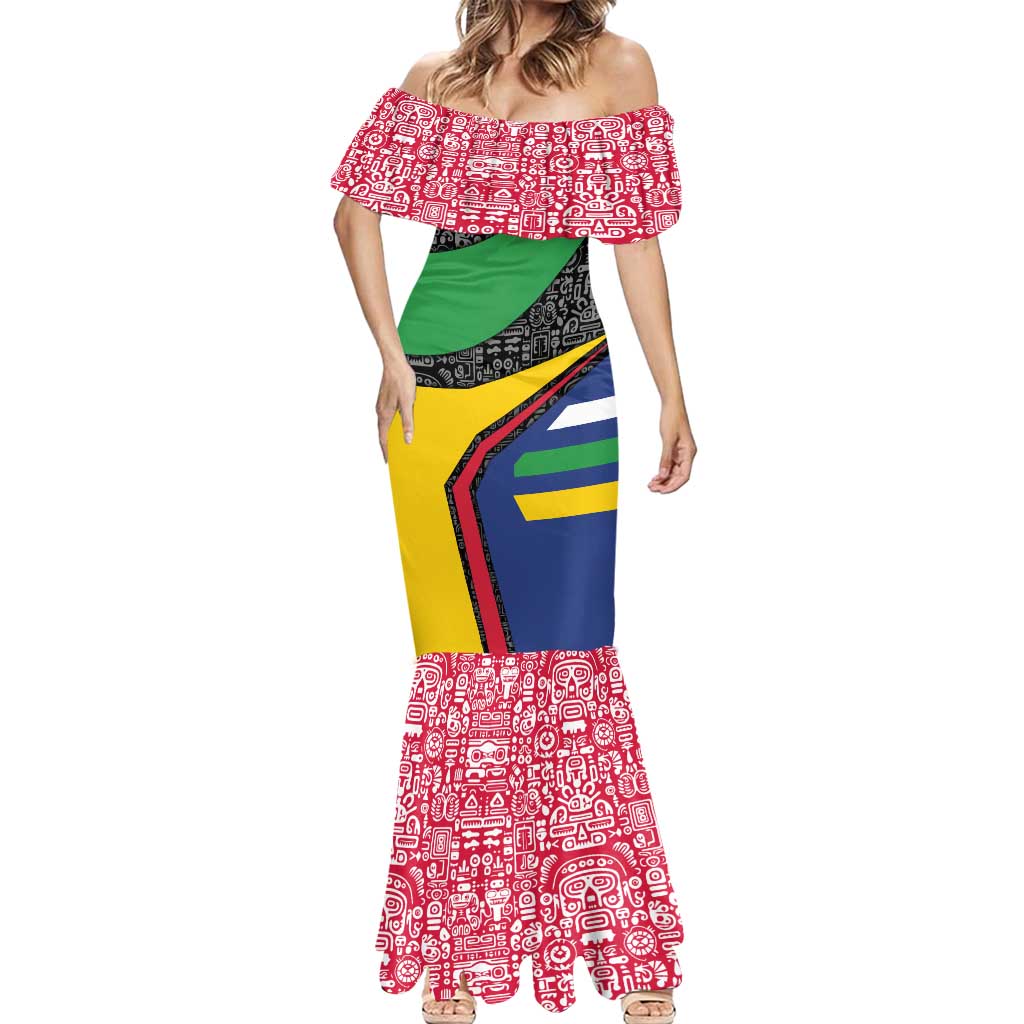 Central African Republic Mermaid Dress with Multicolor Tribal Design and National Emblem - Wonder Print Shop