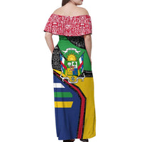 Central African Republic Off Shoulder Maxi Dress with Multicolor Tribal Design and National Emblem - Wonder Print Shop