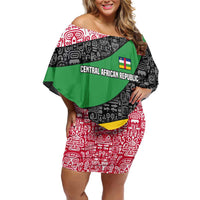 Central African Republic Off Shoulder Short Dress with Multicolor Tribal Design and National Emblem - Wonder Print Shop