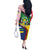 Central African Republic Off The Shoulder Long Sleeve Dress with Multicolor Tribal Design and National Emblem - Wonder Print Shop