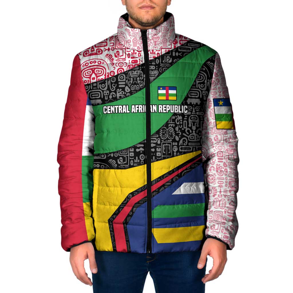 Central African Republic Padded Jacket with Multicolor Tribal Design and National Emblem - Wonder Print Shop