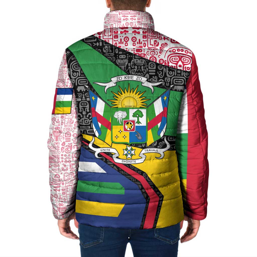 Central African Republic Padded Jacket with Multicolor Tribal Design and National Emblem - Wonder Print Shop