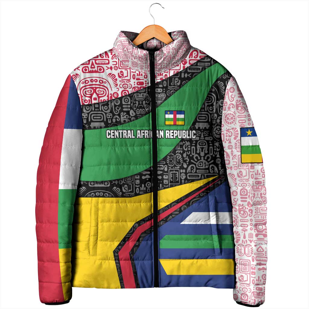 Central African Republic Padded Jacket with Multicolor Tribal Design and National Emblem - Wonder Print Shop