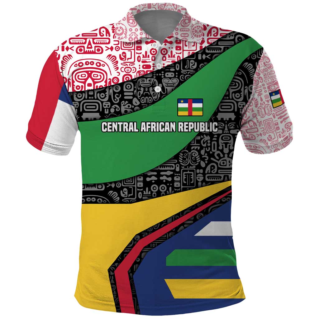 Central African Republic Polo Shirt with Multicolor Tribal Design and National Emblem - Wonder Print Shop