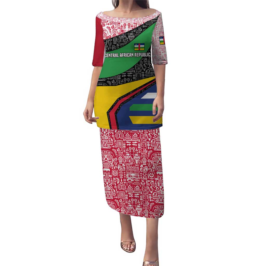 Central African Republic Puletasi with Multicolor Tribal Design and National Emblem - Wonder Print Shop