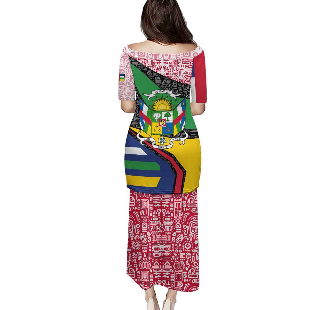 Central African Republic Puletasi with Multicolor Tribal Design and National Emblem - Wonder Print Shop