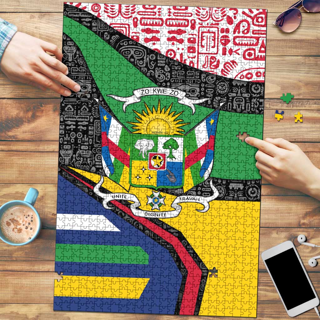Central African Republic Puzzle with Multicolor Tribal Design and National Emblem - Wonder Print Shop