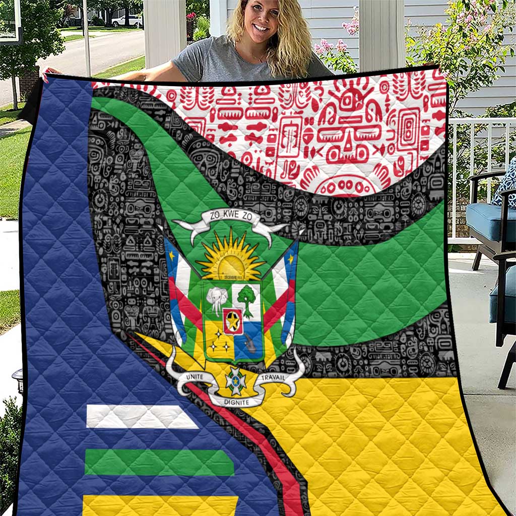 Central African Republic Quilt with Multicolor Tribal Design and National Emblem - Wonder Print Shop