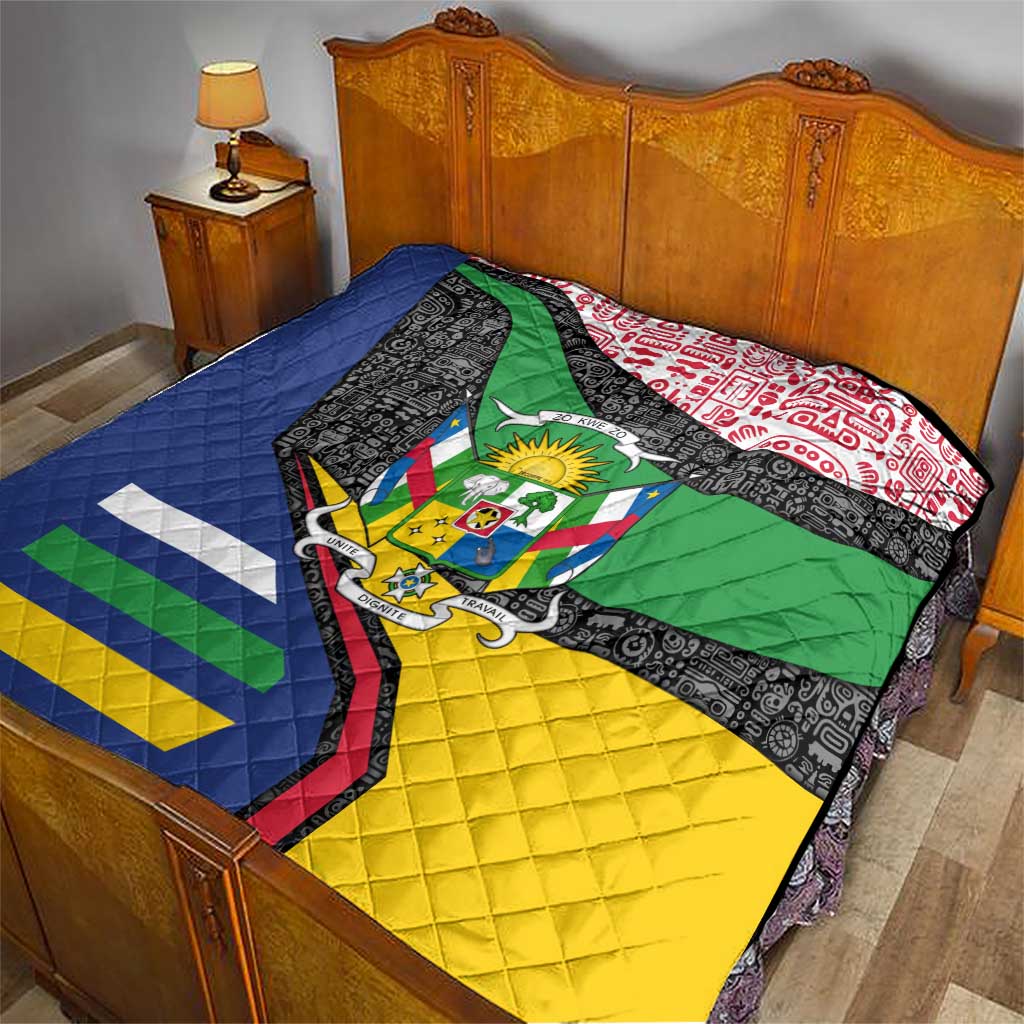 Central African Republic Quilt with Multicolor Tribal Design and National Emblem - Wonder Print Shop