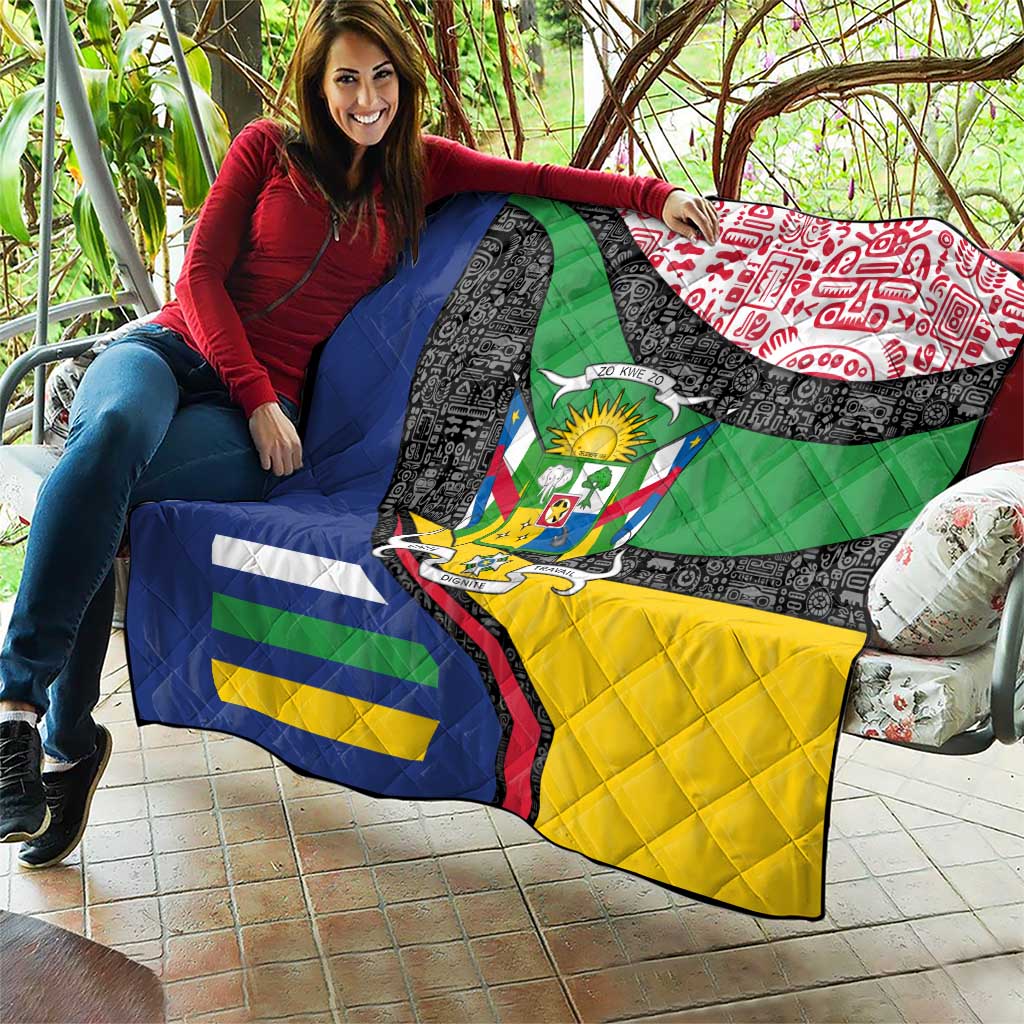 Central African Republic Quilt with Multicolor Tribal Design and National Emblem - Wonder Print Shop