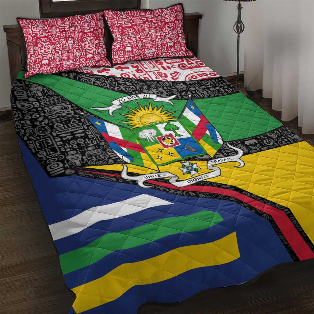 Central African Republic Quilt Bed Set with Multicolor Tribal Design and National Emblem - Wonder Print Shop