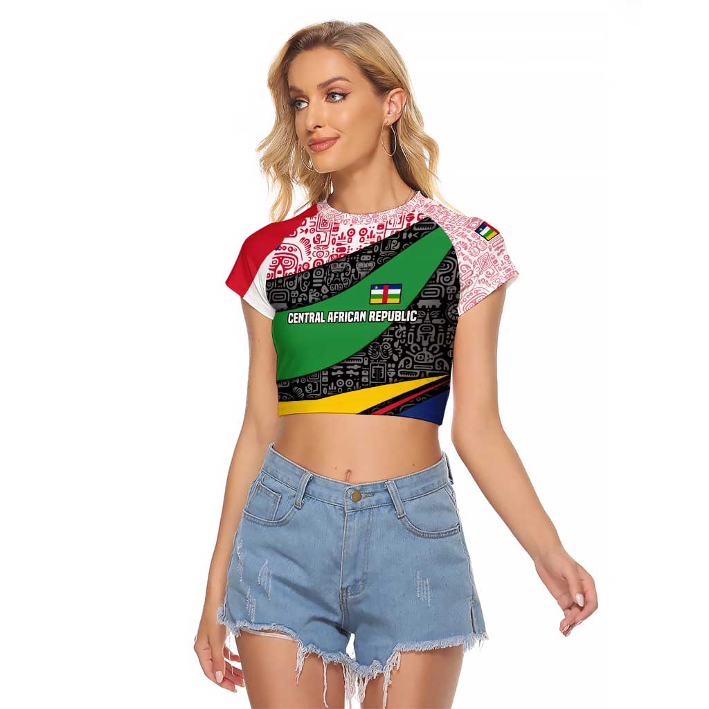 Central African Republic Raglan Cropped T Shirt with Multicolor Tribal Design and National Emblem - Wonder Print Shop