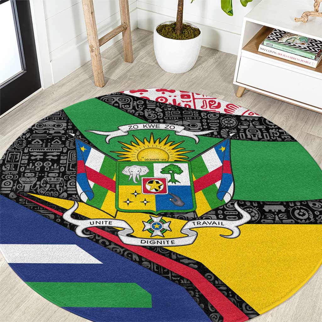 Central African Republic Round Carpet with Multicolor Tribal Design and National Emblem - Wonder Print Shop