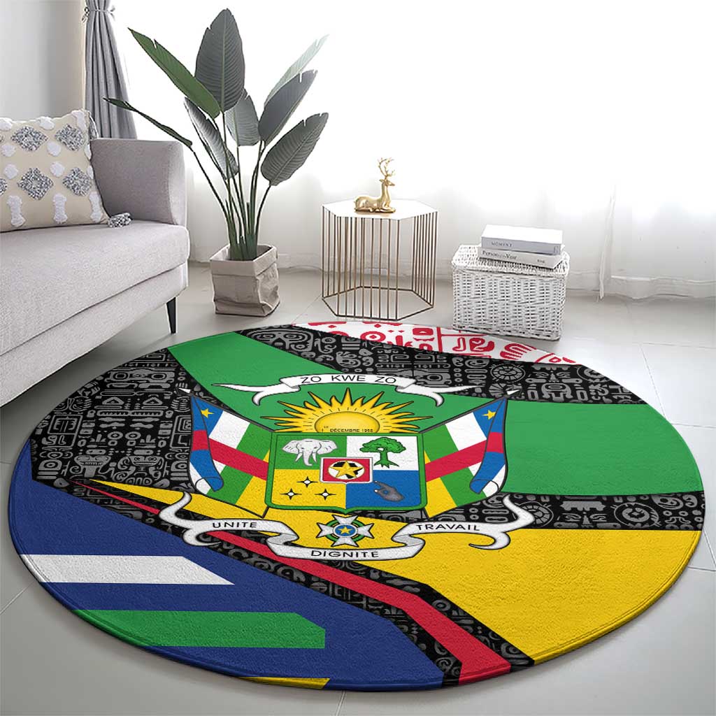 Central African Republic Round Carpet with Multicolor Tribal Design and National Emblem - Wonder Print Shop