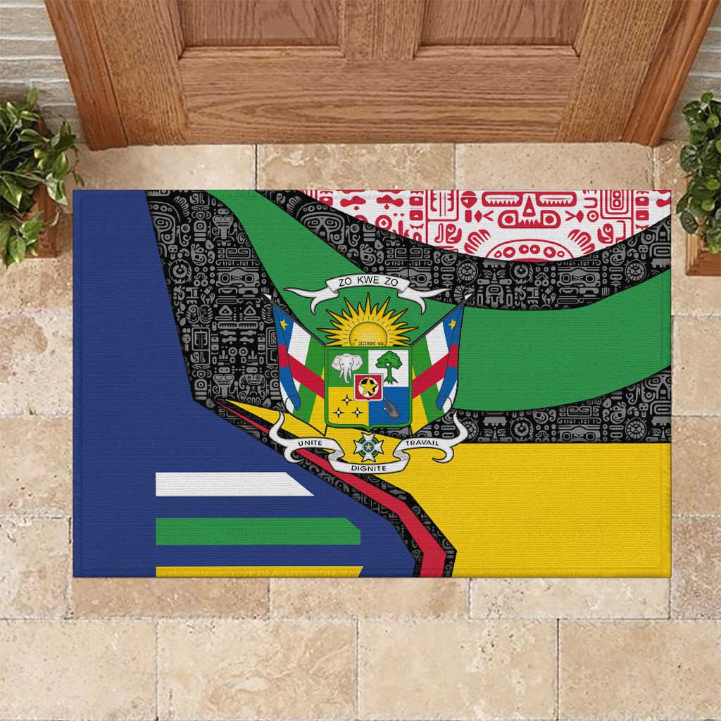Central African Republic Rubber Doormat with Multicolor Tribal Design and National Emblem - Wonder Print Shop