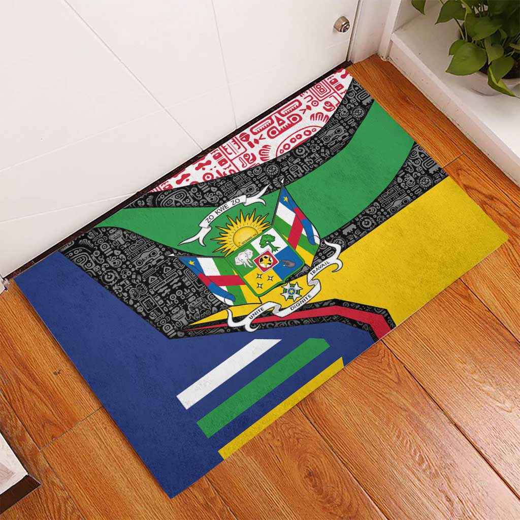 Central African Republic Rubber Doormat with Multicolor Tribal Design and National Emblem - Wonder Print Shop