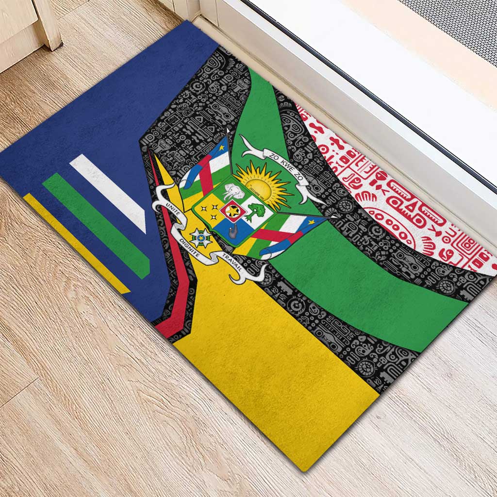 Central African Republic Rubber Doormat with Multicolor Tribal Design and National Emblem - Wonder Print Shop