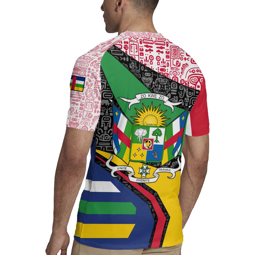 Central African Republic Rugby Jersey with Multicolor Tribal Design and National Emblem - Wonder Print Shop