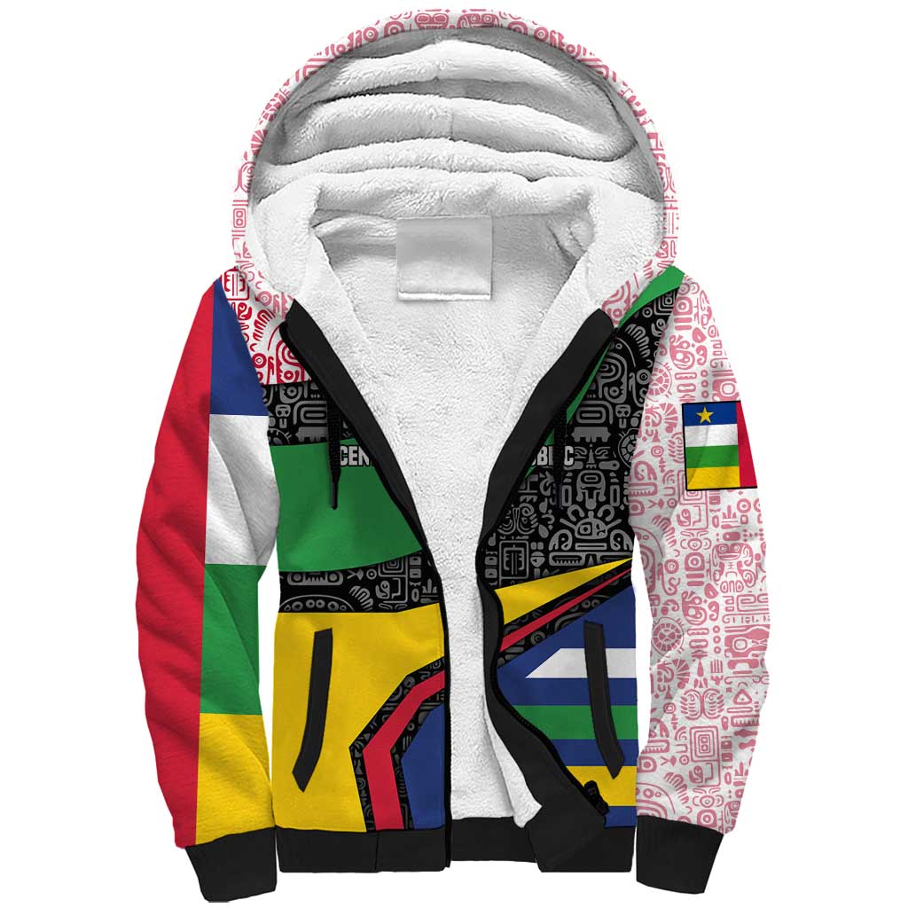 Central African Republic Sherpa Hoodie with Multicolor Tribal Design and National Emblem - Wonder Print Shop