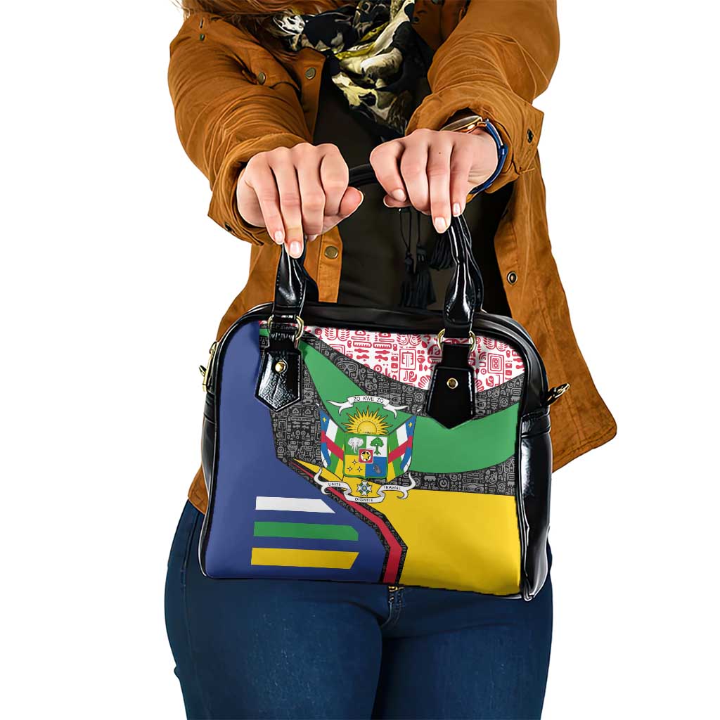 Central African Republic Shoulder Handbag with Multicolor Tribal Design and National Emblem - Wonder Print Shop