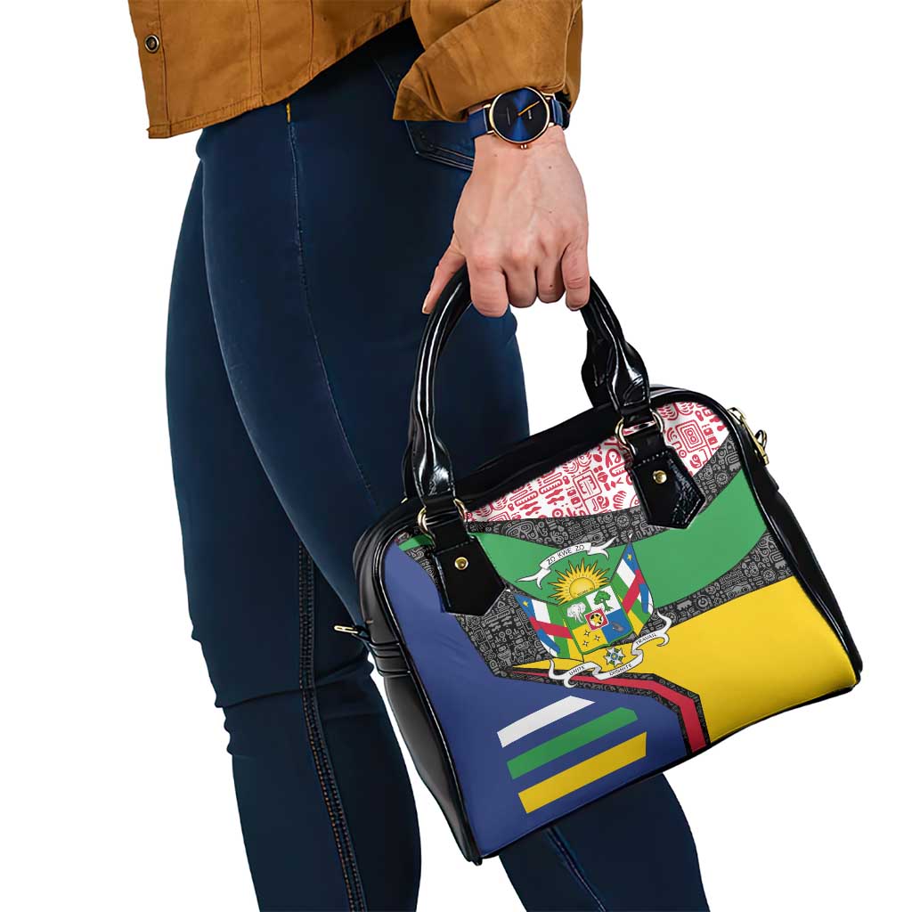 Central African Republic Shoulder Handbag with Multicolor Tribal Design and National Emblem - Wonder Print Shop