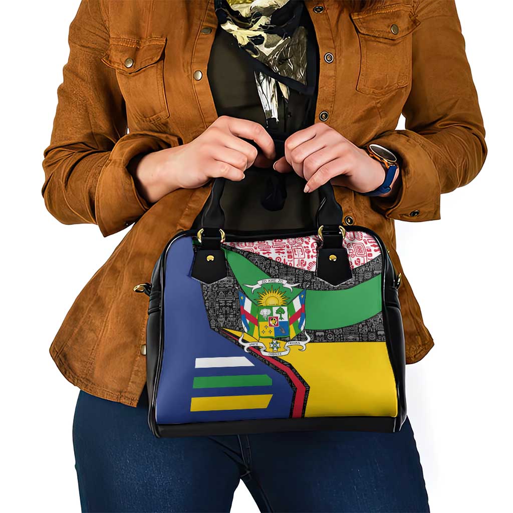 Central African Republic Shoulder Handbag with Multicolor Tribal Design and National Emblem - Wonder Print Shop