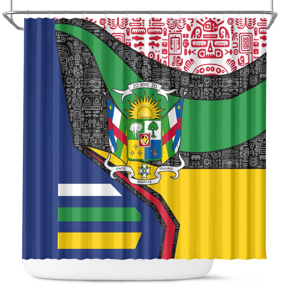 Central African Republic Shower Curtain with Multicolor Tribal Design and National Emblem - Wonder Print Shop