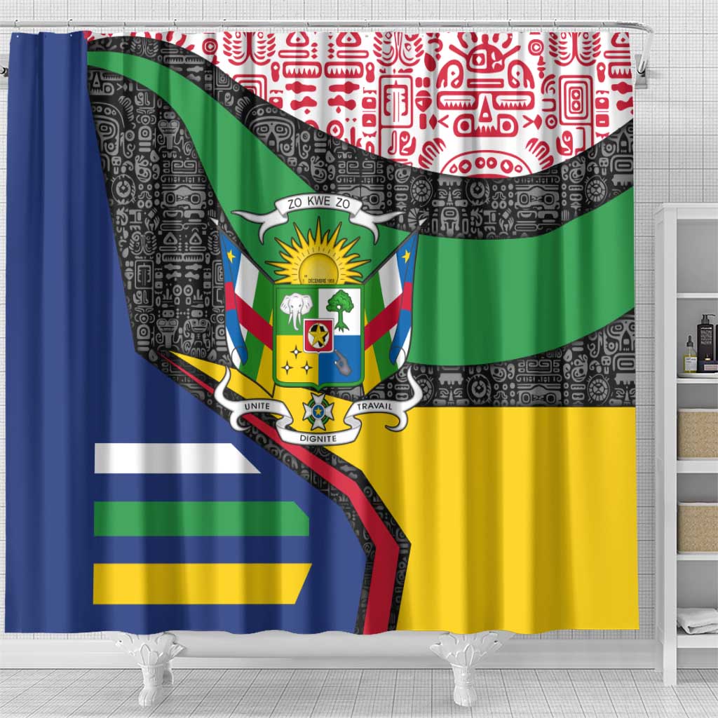 Central African Republic Shower Curtain with Multicolor Tribal Design and National Emblem - Wonder Print Shop