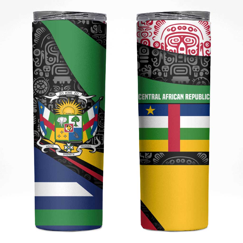 Central African Republic Skinny Tumbler with Multicolor Tribal Design and National Emblem - Wonder Print Shop
