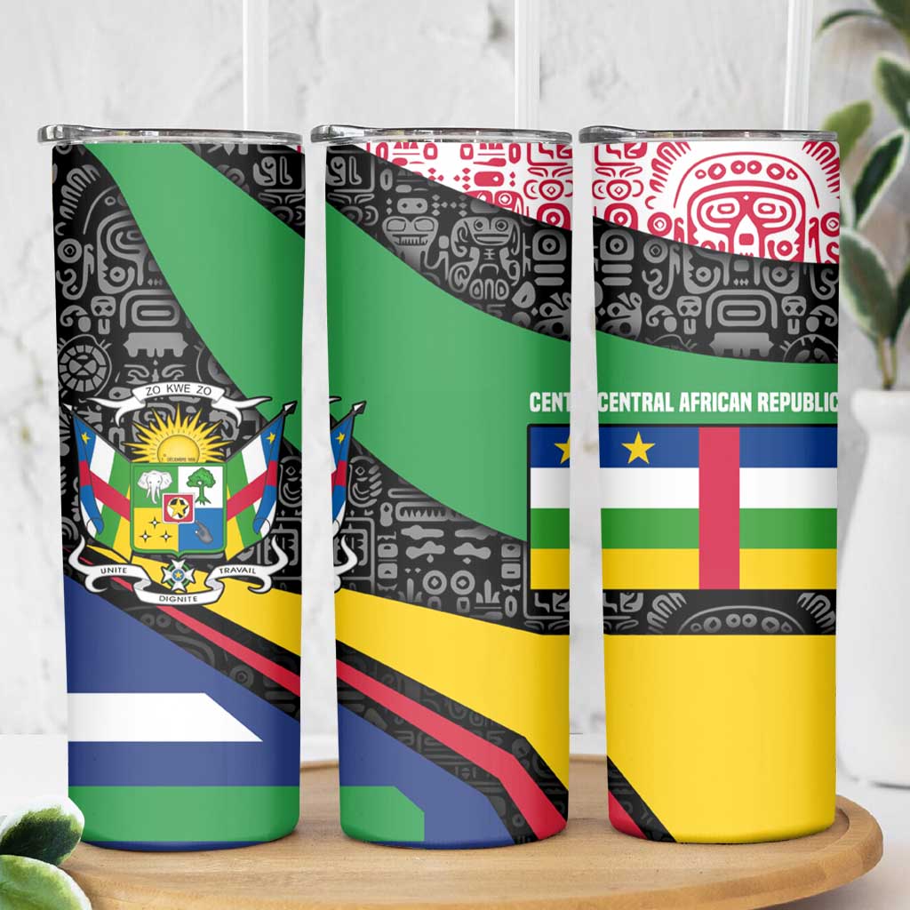 Central African Republic Skinny Tumbler with Multicolor Tribal Design and National Emblem - Wonder Print Shop