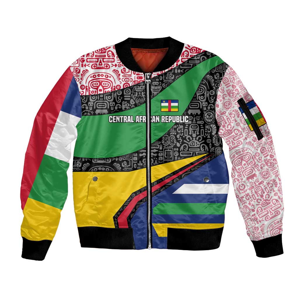 Central African Republic Sleeve Zip Bomber Jacket with Multicolor Tribal Design and National Emblem - Wonder Print Shop