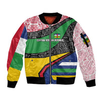 Central African Republic Sleeve Zip Bomber Jacket with Multicolor Tribal Design and National Emblem - Wonder Print Shop