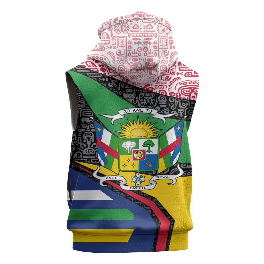 Central African Republic Sleeveless Hoodie with Multicolor Tribal Design and National Emblem - Wonder Print Shop