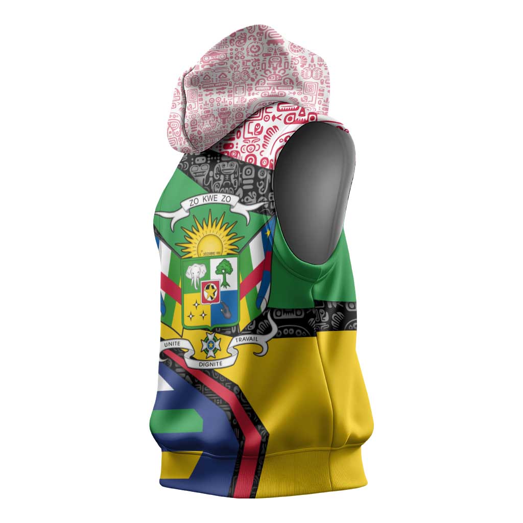 Central African Republic Sleeveless Hoodie with Multicolor Tribal Design and National Emblem - Wonder Print Shop
