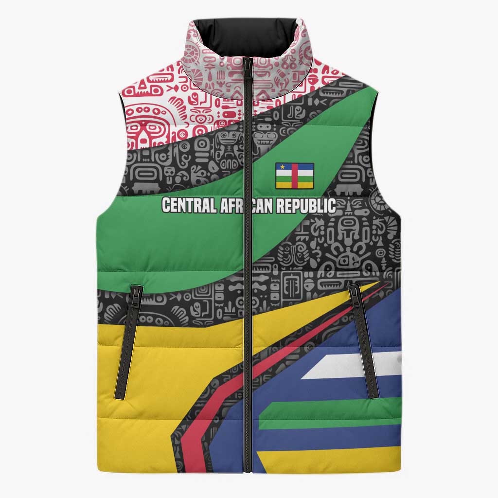 Central African Republic Sleeveless Puffer Jacket with Multicolor Tribal Design and National Emblem - Wonder Print Shop