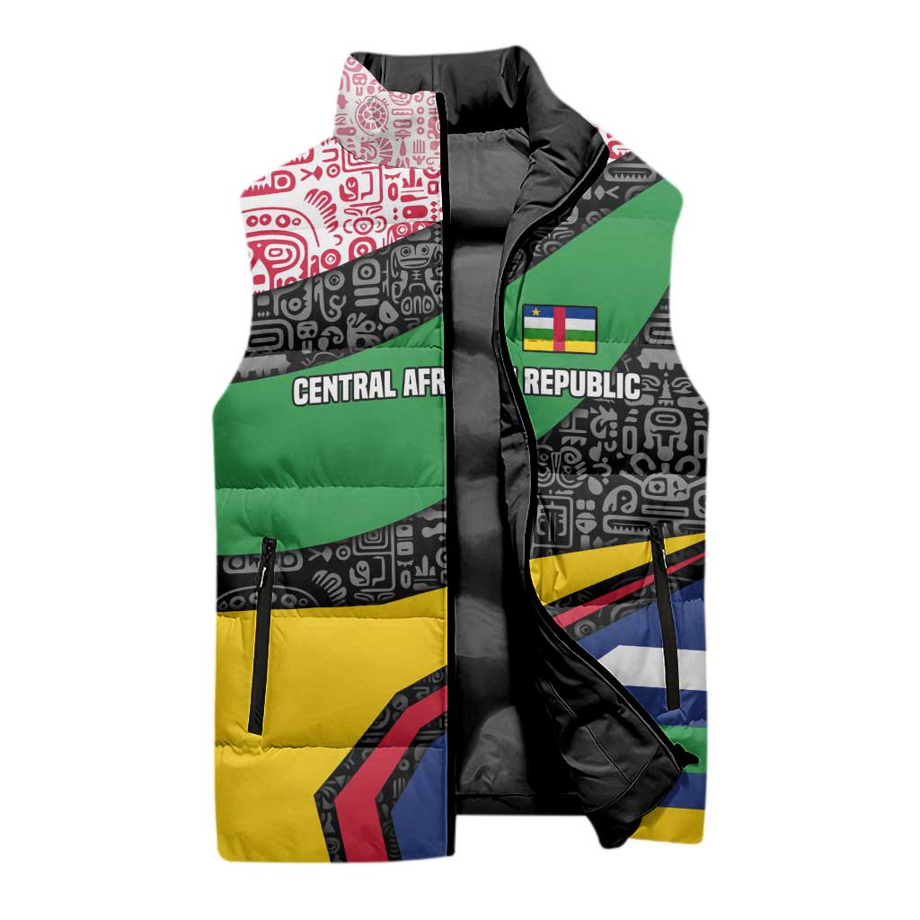 Central African Republic Sleeveless Puffer Jacket with Multicolor Tribal Design and National Emblem - Wonder Print Shop