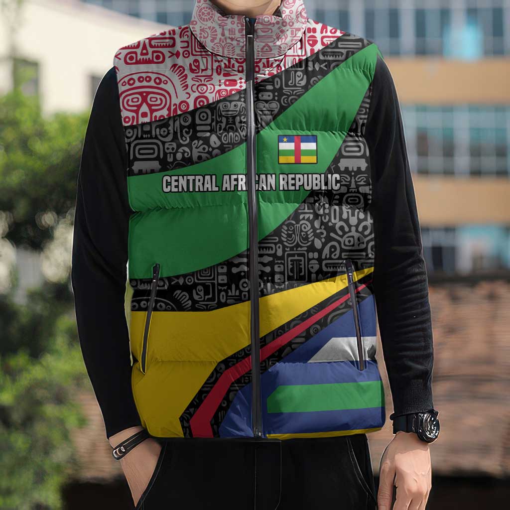 Central African Republic Sleeveless Puffer Jacket with Multicolor Tribal Design and National Emblem - Wonder Print Shop