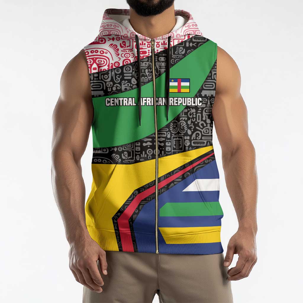 Central African Republic Sleeveless Zip Hoodie with Multicolor Tribal Design and National Emblem - Wonder Print Shop