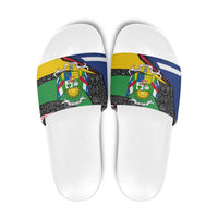 Central African Republic Slide Sandals with Multicolor Tribal Design and National Emblem - Wonder Print Shop