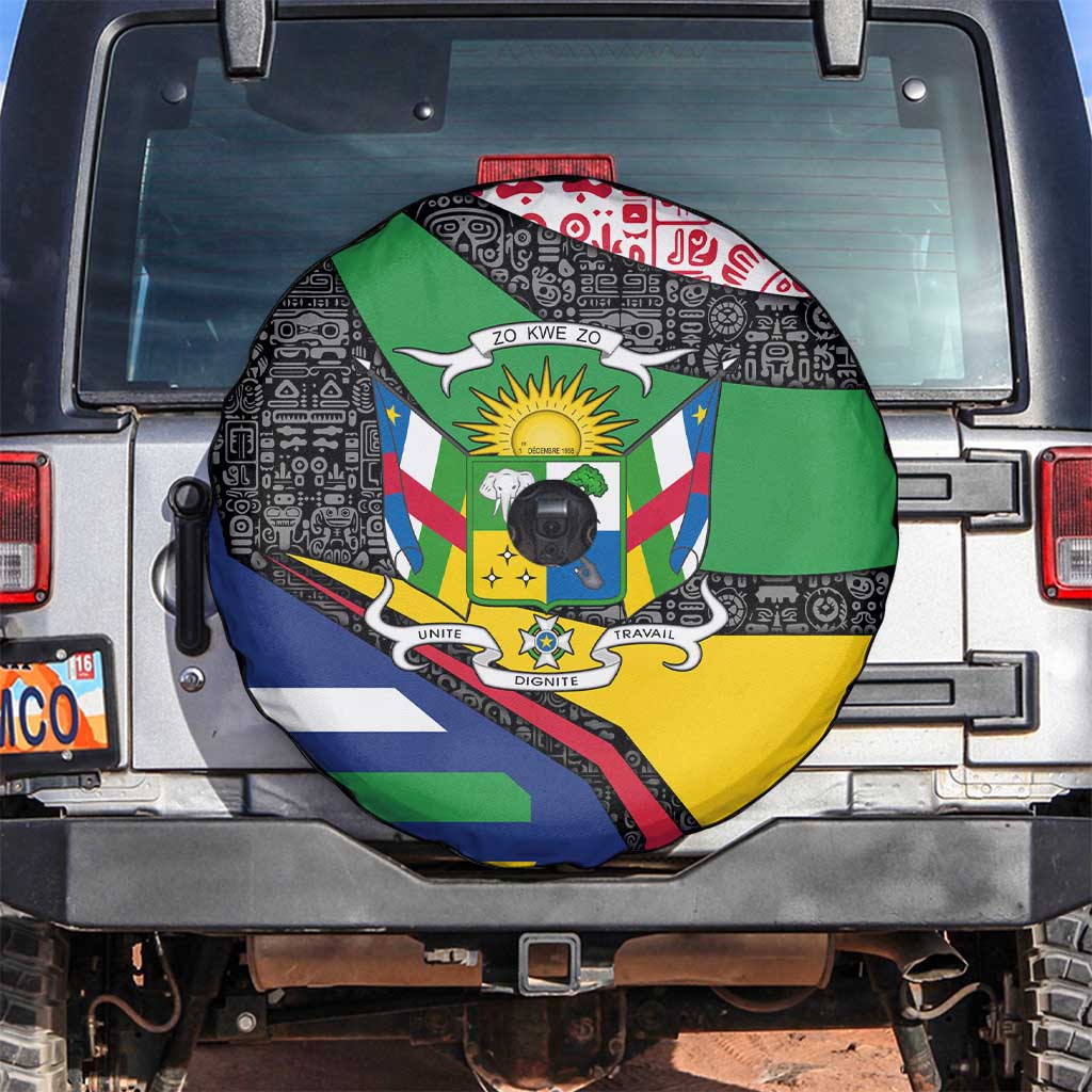 Central African Republic Spare Tire Cover with Multicolor Tribal Design and National Emblem - Wonder Print Shop