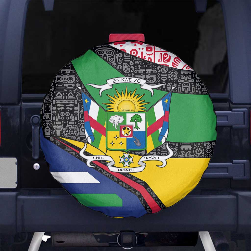 Central African Republic Spare Tire Cover with Multicolor Tribal Design and National Emblem - Wonder Print Shop