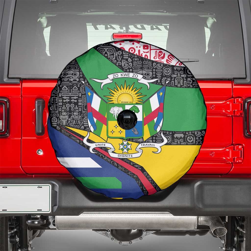 Central African Republic Spare Tire Cover with Multicolor Tribal Design and National Emblem - Wonder Print Shop