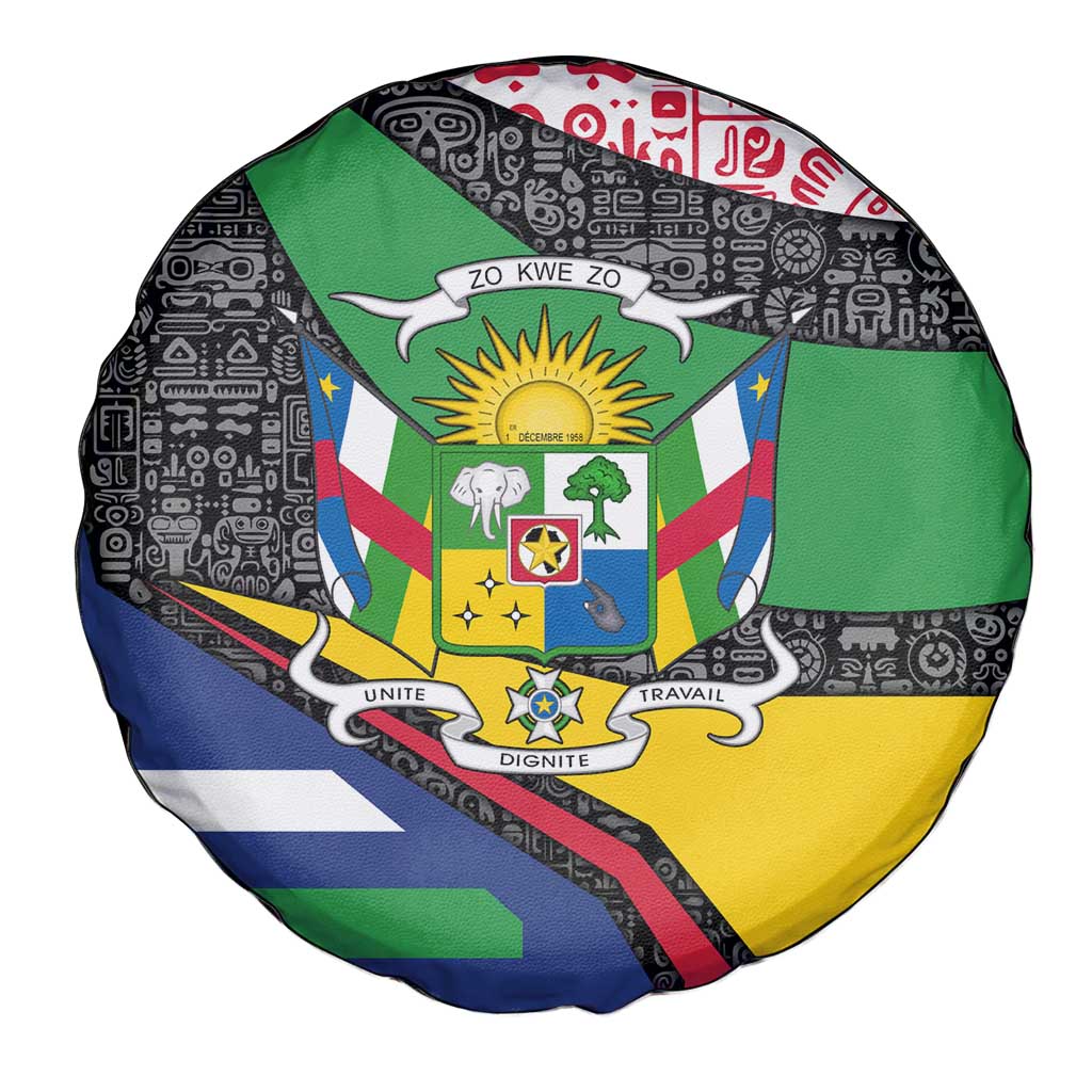 Central African Republic Spare Tire Cover with Multicolor Tribal Design and National Emblem - Wonder Print Shop