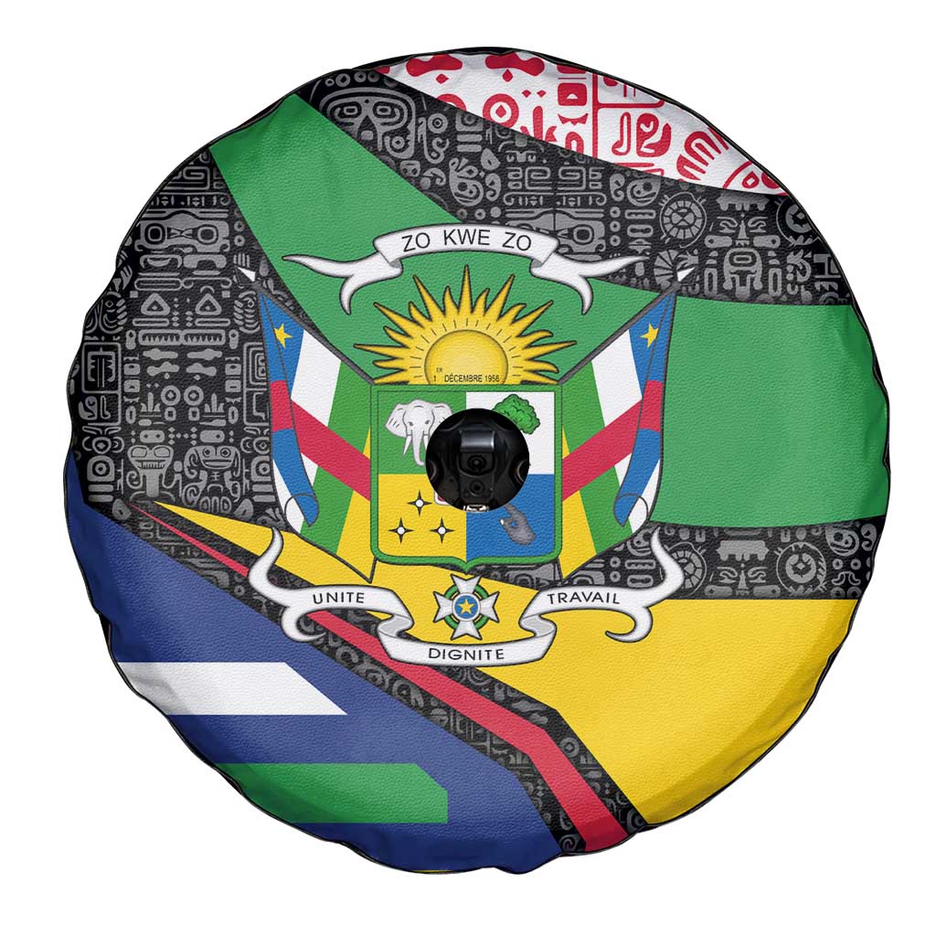 Central African Republic Spare Tire Cover with Multicolor Tribal Design and National Emblem - Wonder Print Shop