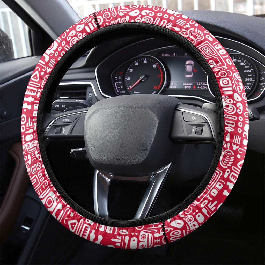 Central African Republic Steering Wheel Cover with Multicolor Tribal Design and National Emblem - Wonder Print Shop