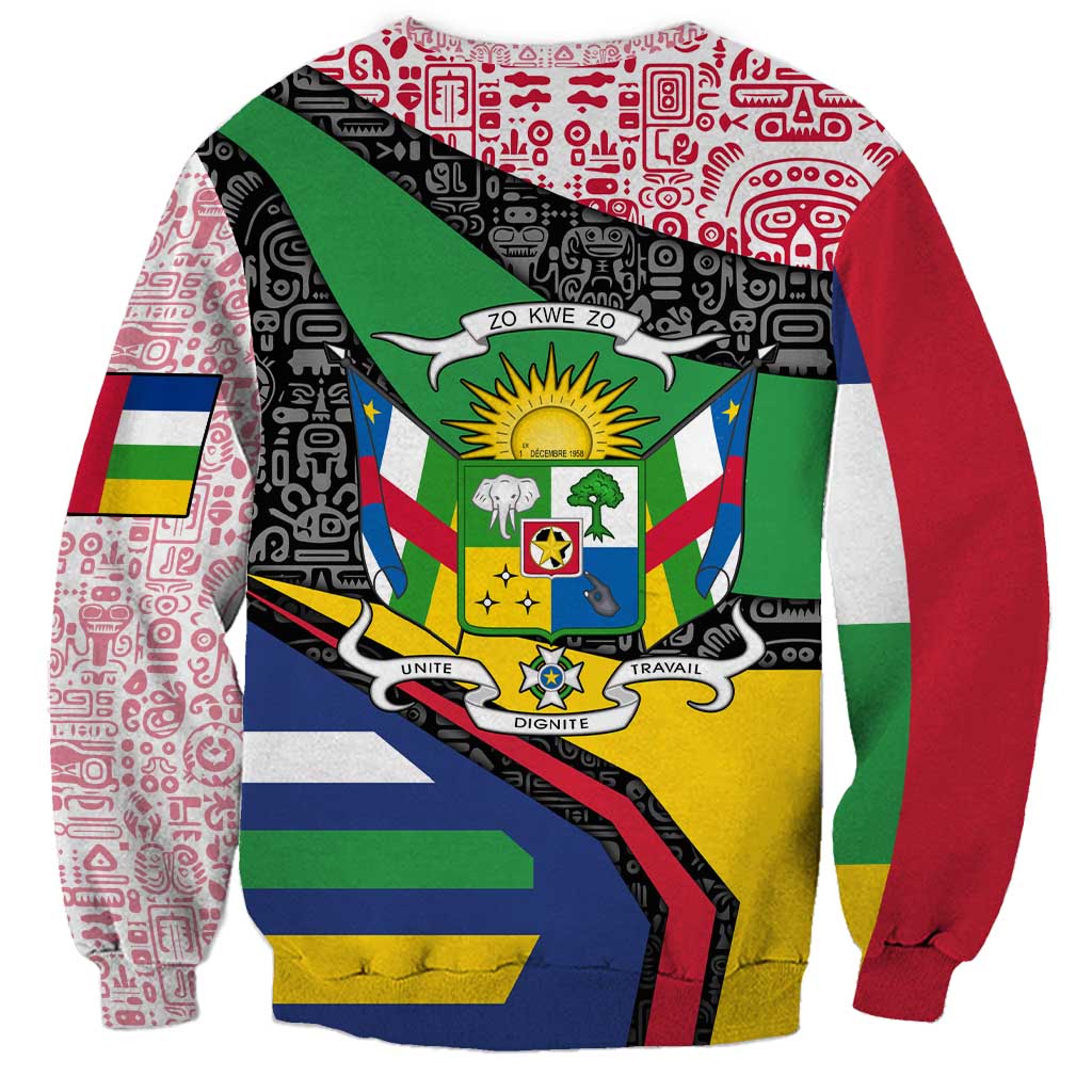 Central African Republic Sweatshirt with Multicolor Tribal Design and National Emblem - Wonder Print Shop
