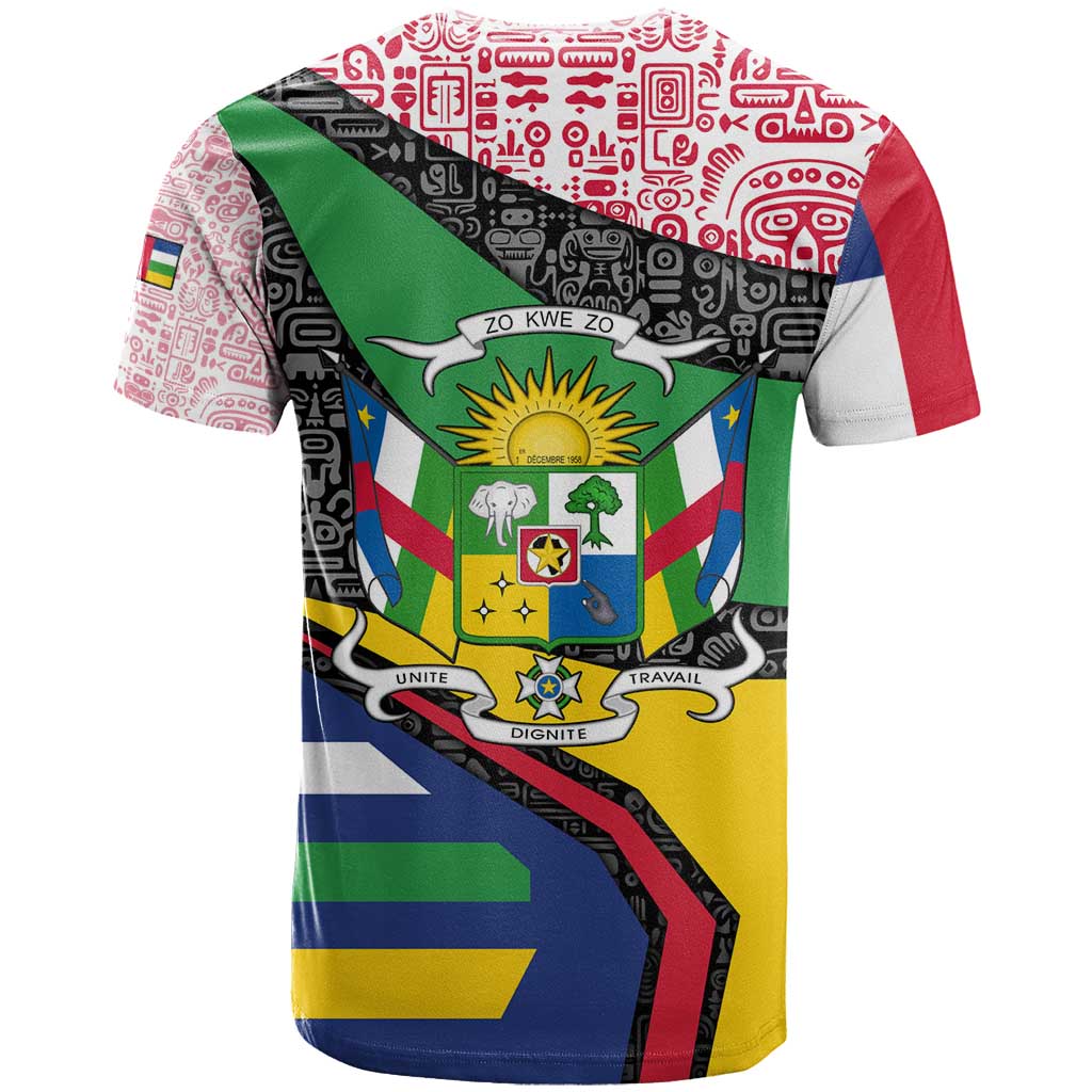 Central African Republic T Shirt with Multicolor Tribal Design and National Emblem - Wonder Print Shop