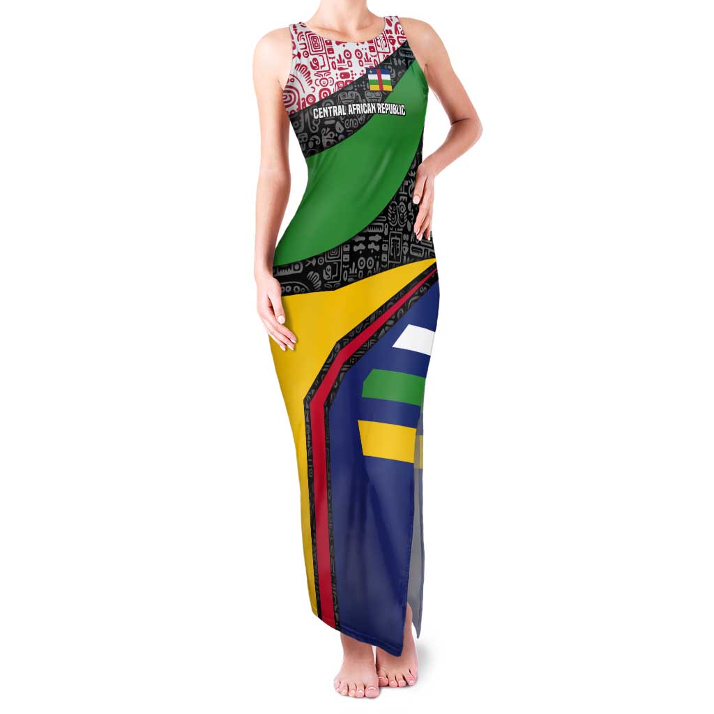Central African Republic Tank Maxi Dress with Multicolor Tribal Design and National Emblem - Wonder Print Shop